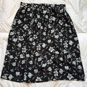 Vintage 90s black floral midi skirt size 26 elastic dark cottagecore romantic